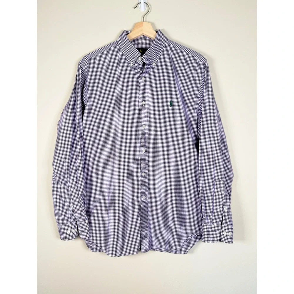 Ralph Lauren Mens Purple Gingham Classic Fit Button Down‎ Shirt 16.5 34/35